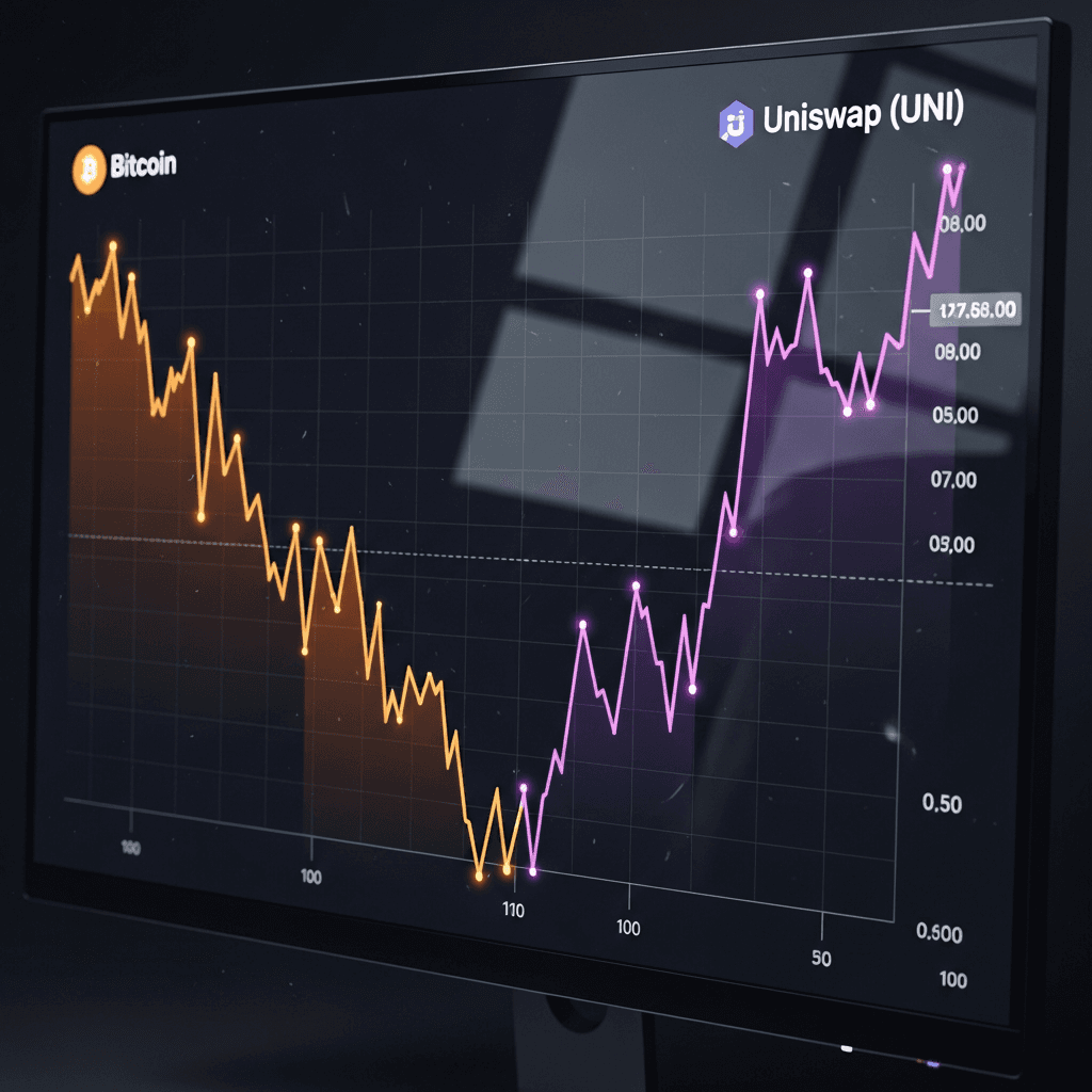 Caída de Bitcoin y aumento de UNI marcan el mercado cripto
